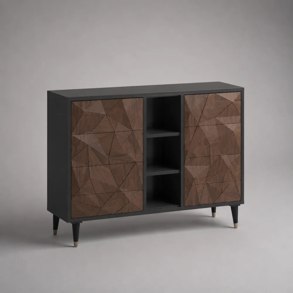 Credenza da sala da pranzo rettangolare in MDF nero con ante effetto legno marrone 160 x 40 x 80 cm