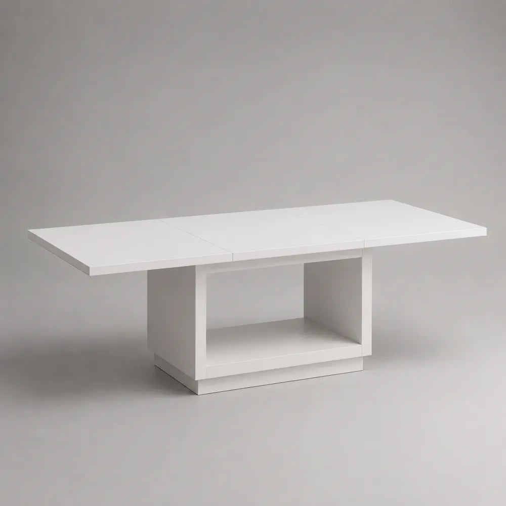 Tavolo da pranzo rettangolare in MDF bianco con base contenitore centrale 180 x 90 x 75 cm