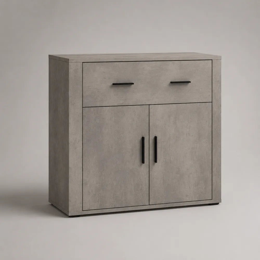 Credenza rettangolare 120x40x85 cm in MDF effetto cemento grigio con ante e cassetto