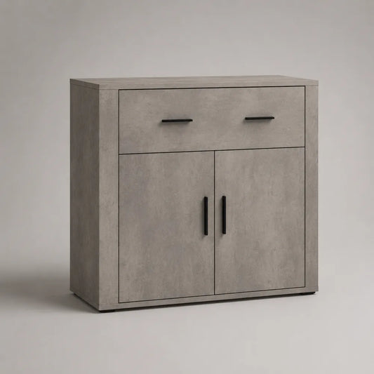 Credenza rettangolare 120x40x85 cm in MDF effetto cemento grigio con ante e cassetto