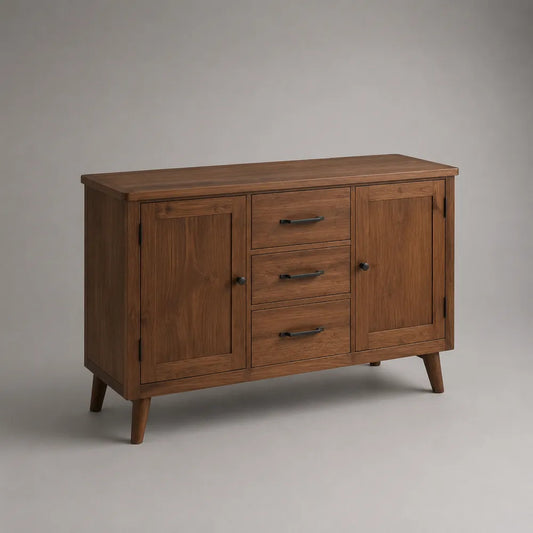 Credenza da sala da pranzo rettangolare in MDF effetto noce marrone 2 ante 3 cassetti 160 x 40 x 85 cm