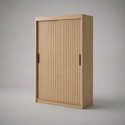 Armadio guardaroba a 2 ante scorrevoli in MDF effetto rovere naturale con doghe verticali 120x60x200 cm
