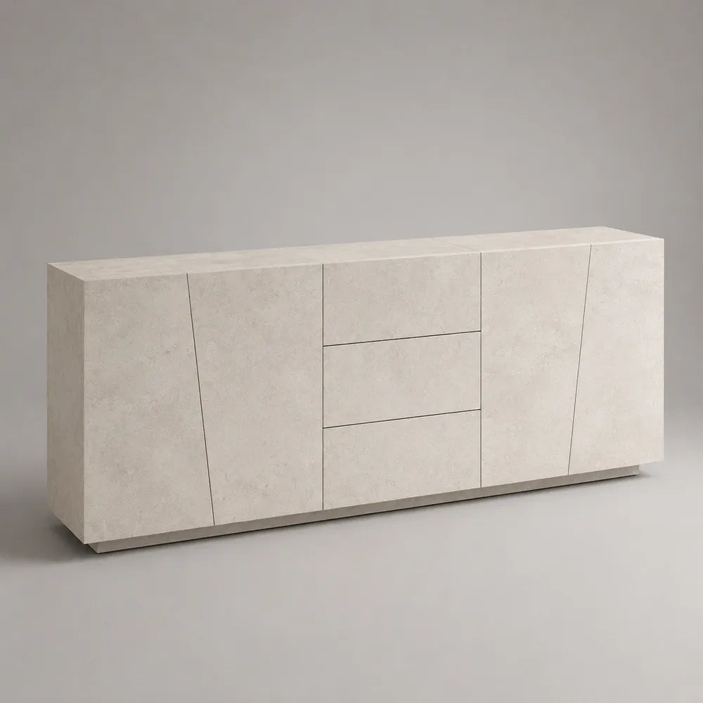 Credenza con 2 ante e 3 cassetti in MDF effetto travertino beige 200x40x80 cm
