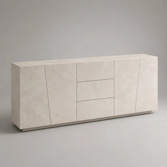 Credenza con 2 ante e 3 cassetti in MDF effetto travertino beige 200x40x80 cm