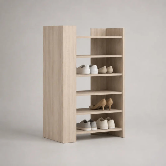 Scarpiera aperta in MDF effetto rovere chiaro con 6 ripiani 80 x 35 x 120 cm